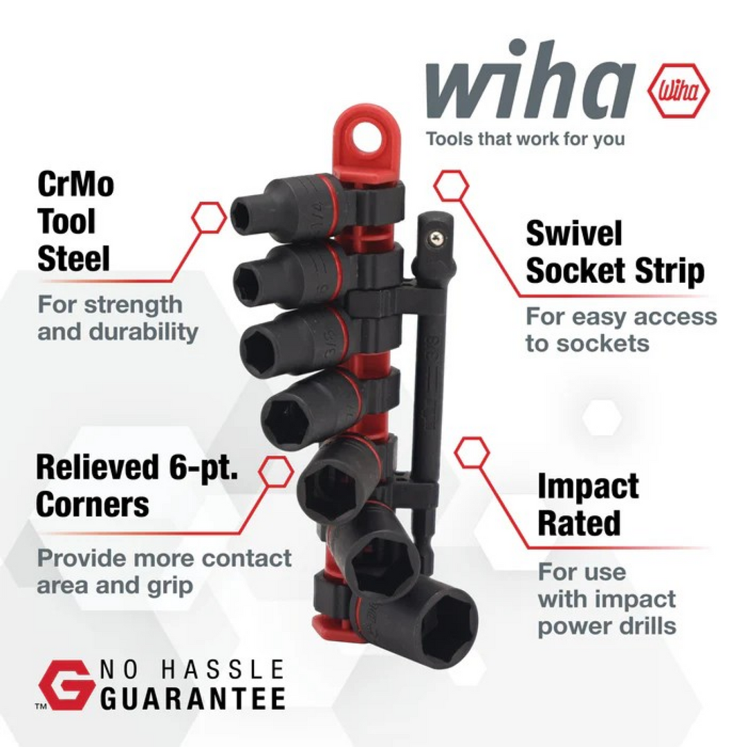 Wiha Tools 72093 SAE Impact Socket Set, 3/8" Drive, 8 Pc.