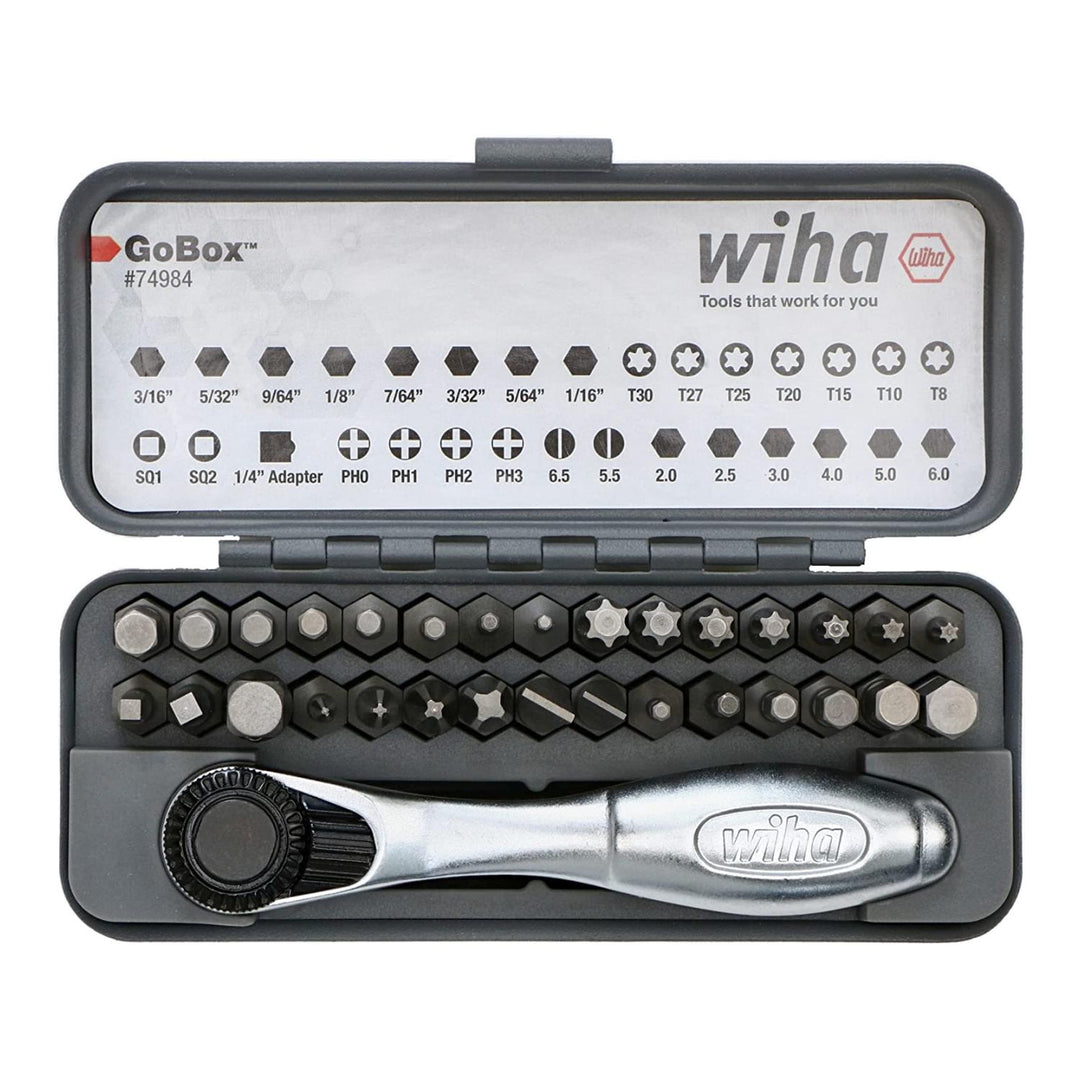 Wiha Tools 74984 Standard Bit GoBox Set with Mini Ratchet, 32 Pc.