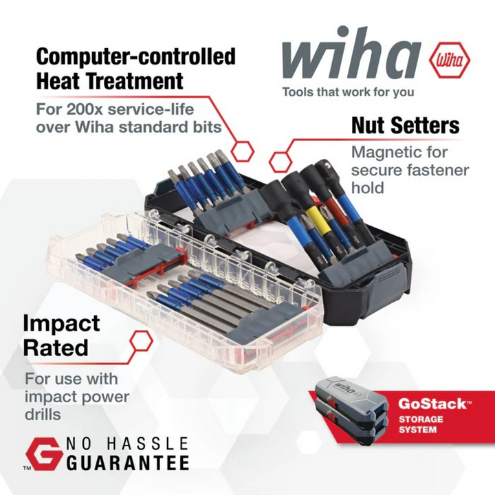 Wiha Tools 76821 TerminatorBlue Impact Bit Set with Nut Setters & Adapter, 24 Pc.