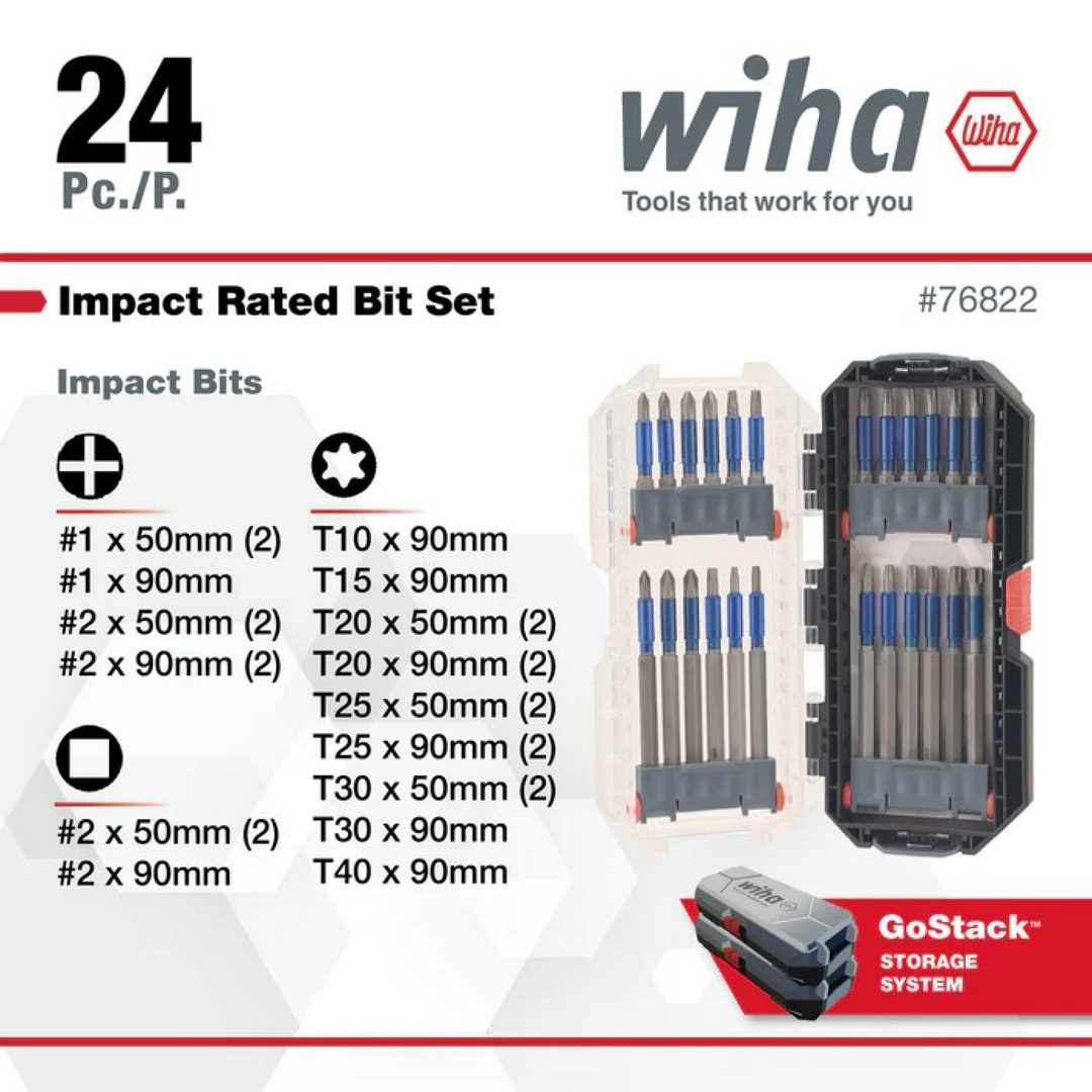 Wiha Tools 76822 TerminatorBlue Impact Bit Set, 24 Pc.