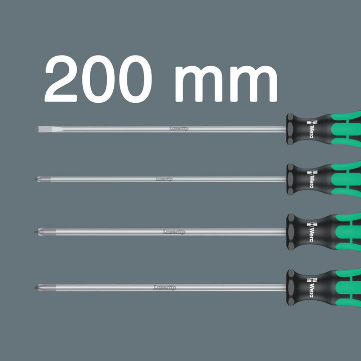 Wera 335/350/355/4 Screwdriver set Kraftform Plus Lasertip 200 mm-long blades, 4 pieces