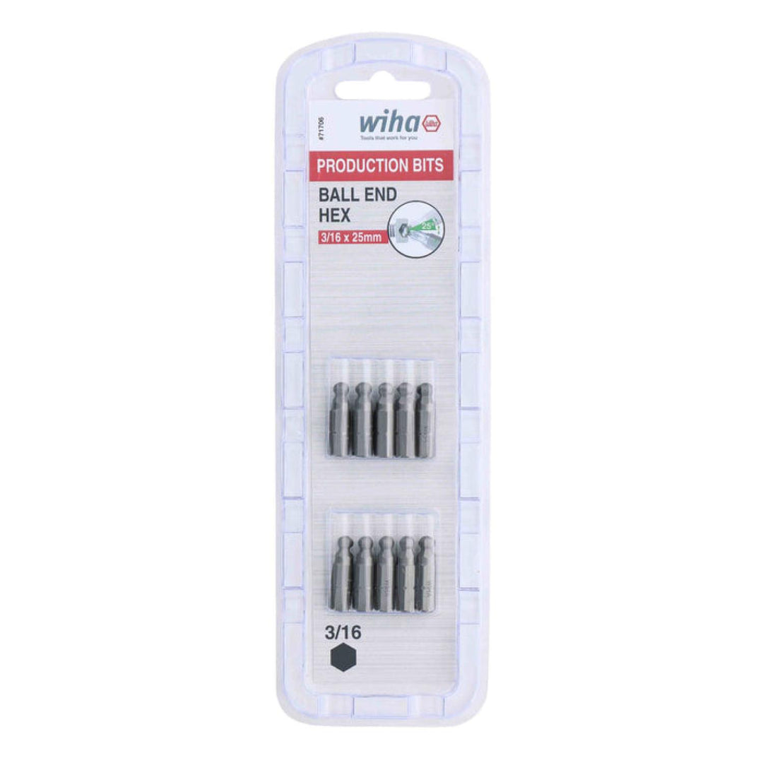 Wiha Tools 71706 3/16" x 38mm Ball End Hex Insert Bit, 10 Pack