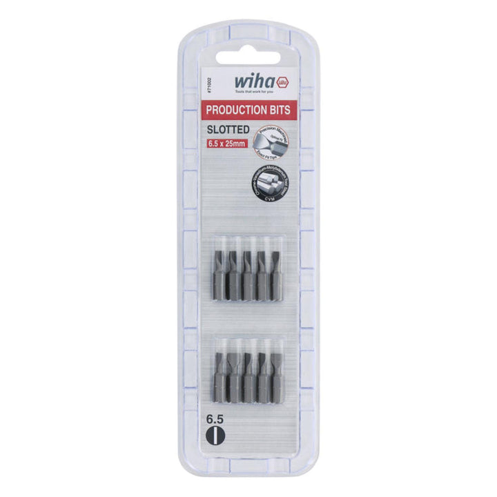 Wiha Tools 71002 6.5 x 25mm Slotted Insert Bit, 10 Pack