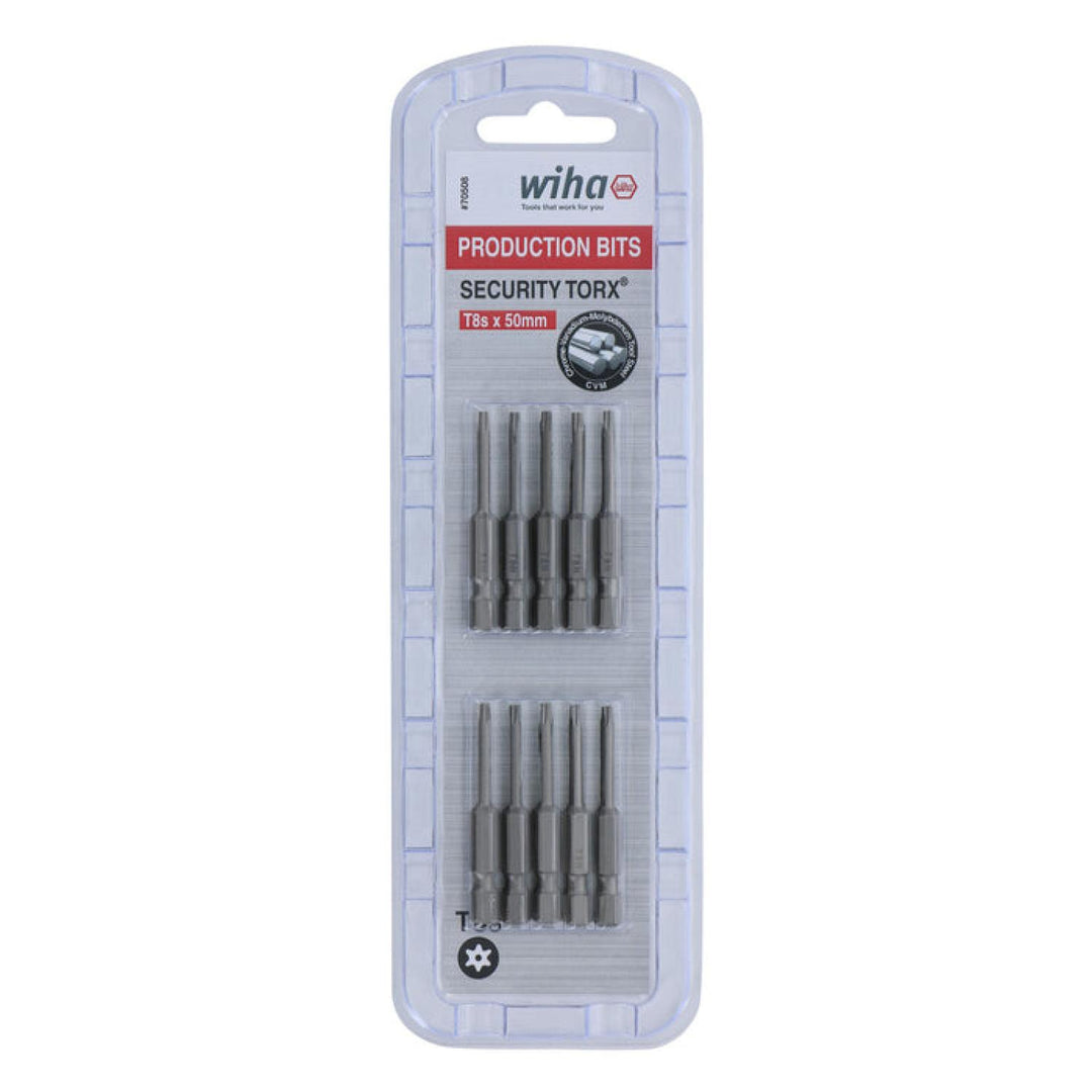 Wiha Tools 70508 T8s x 50mm Security TORX® Power Bit, 10 Pack