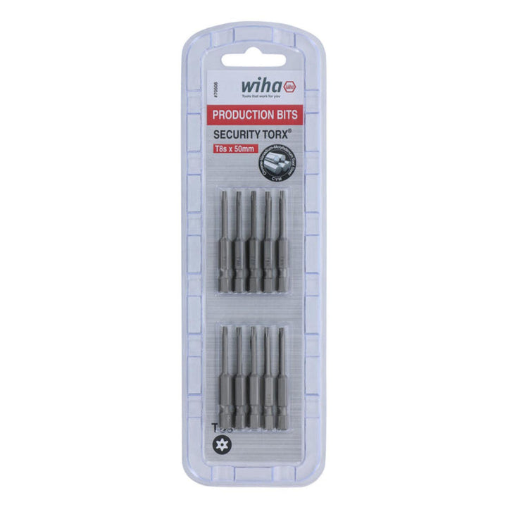 Wiha Tools 70508 T8s x 50mm Security TORX® Power Bit, 10 Pack