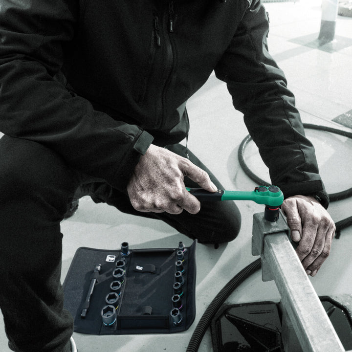 Wera 8100 SB 12 Zyklop Comfort Ratchet set, reversing lever, 3/8" drive, metric