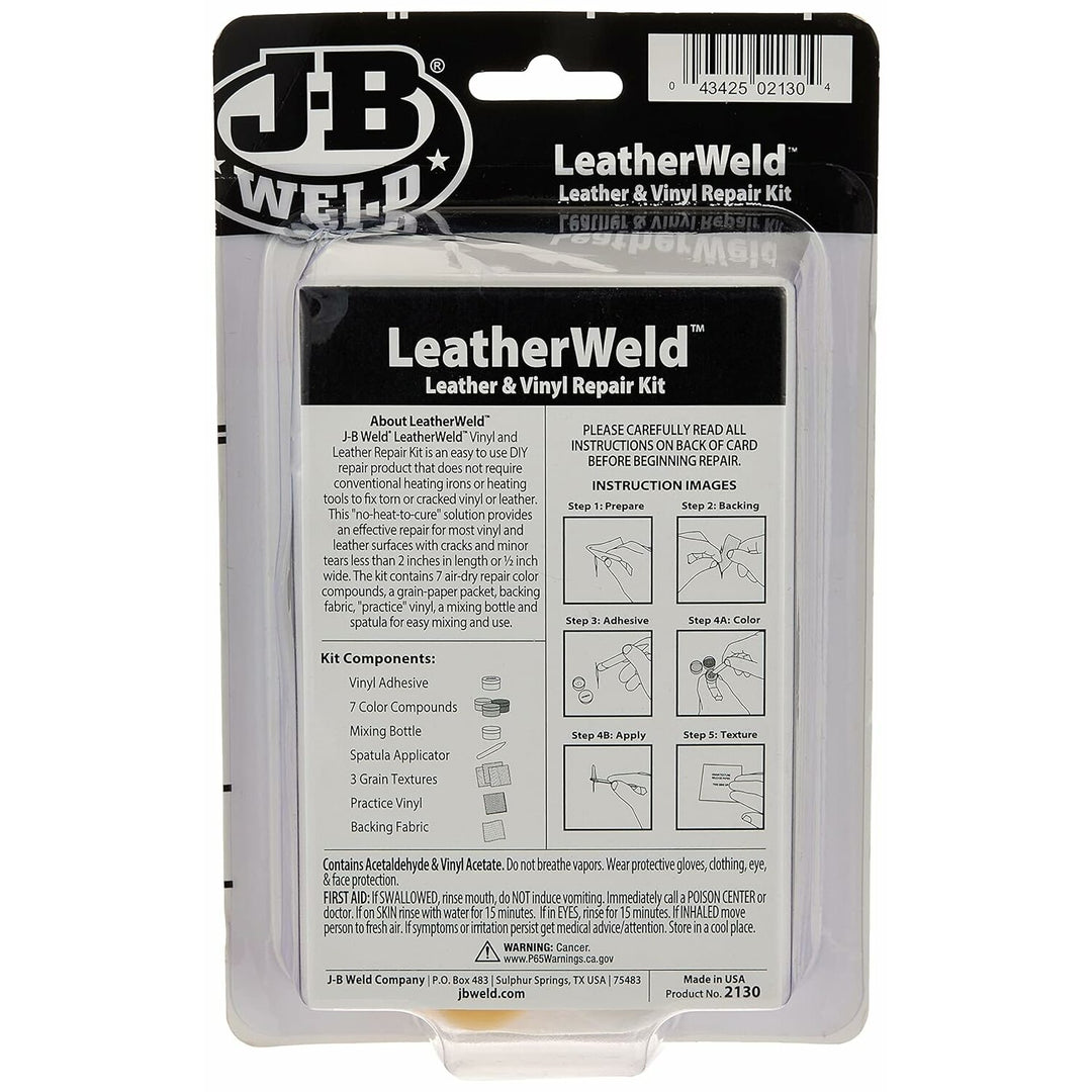 JB LeatherWeld kit contents layout