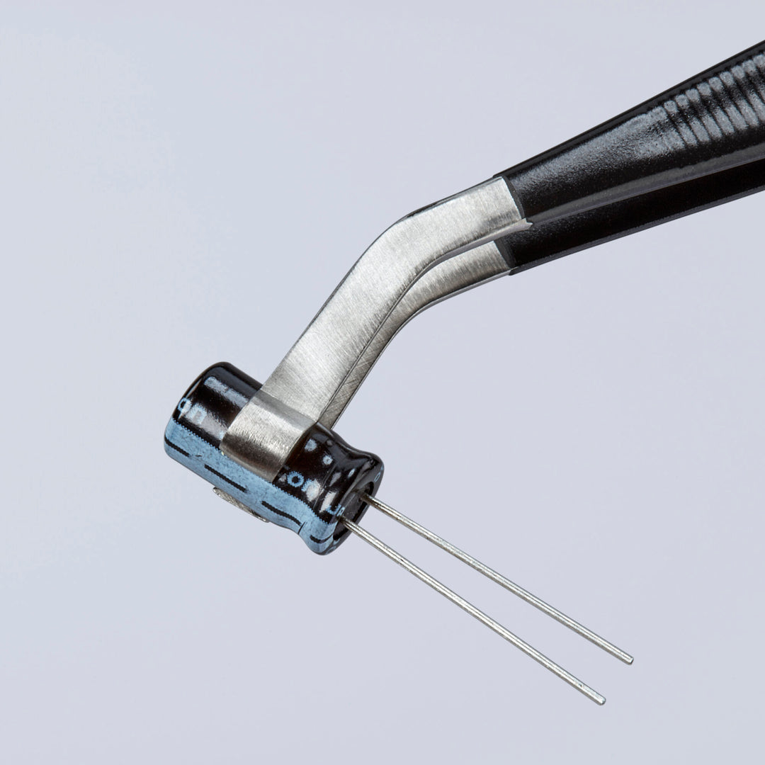 Knipex 92 16 02 ESD 4 3/4" Stainless Steel Positioning Tweezers-35°Angled-ESD