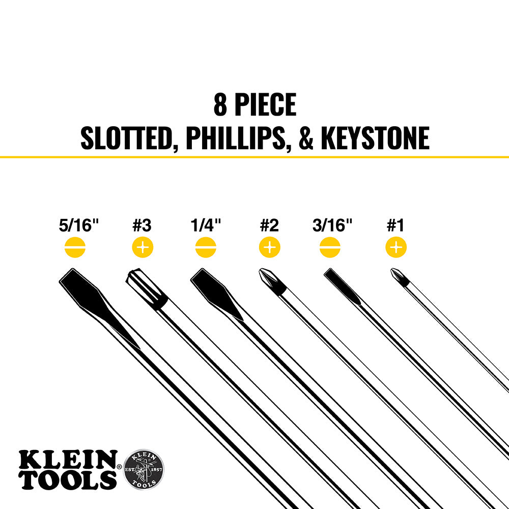 Klein Tools 85148 Screwdriver Set Plus Magnetizer, Cushion-Grip, 8-Piece