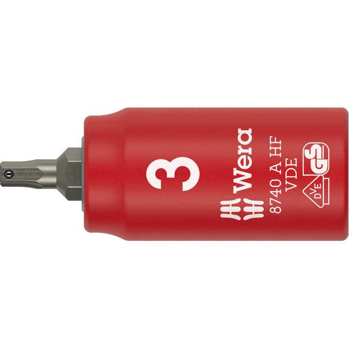 Wera 8740 A VDE HF Zyklop Bit Socket, Insulated, 1/4" Drive, with Holding Function for Hexagonal Socket Screws, 3 x 45 mm