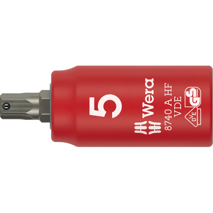 Wera 8740 A VDE HF Zyklop Bit Socket, Insulated, 1/4" Drive, with Holding Function for Hexagonal Socket Screws, 5 x 45 mm