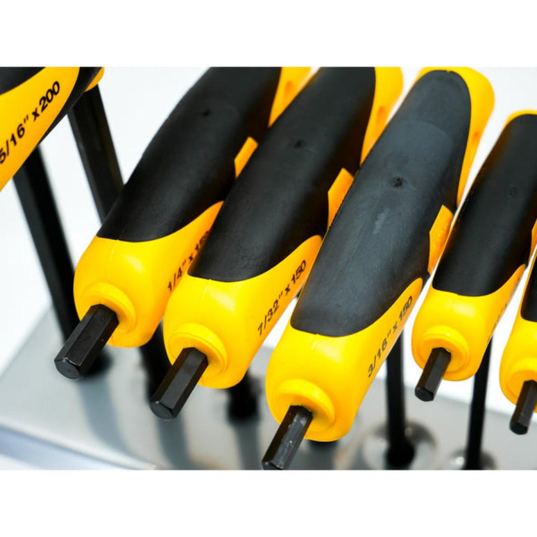 Wiha Tools 33499 Soft Grip Dual Drive Ball End Hex T-Handle Inch Black Finish 8 Piece Set in Metal Stand