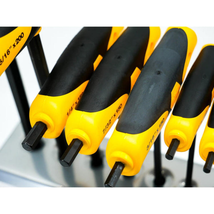 Wiha Tools 33499 Soft Grip Dual Drive Ball End Hex T-Handle Inch Black Finish 8 Piece Set in Metal Stand