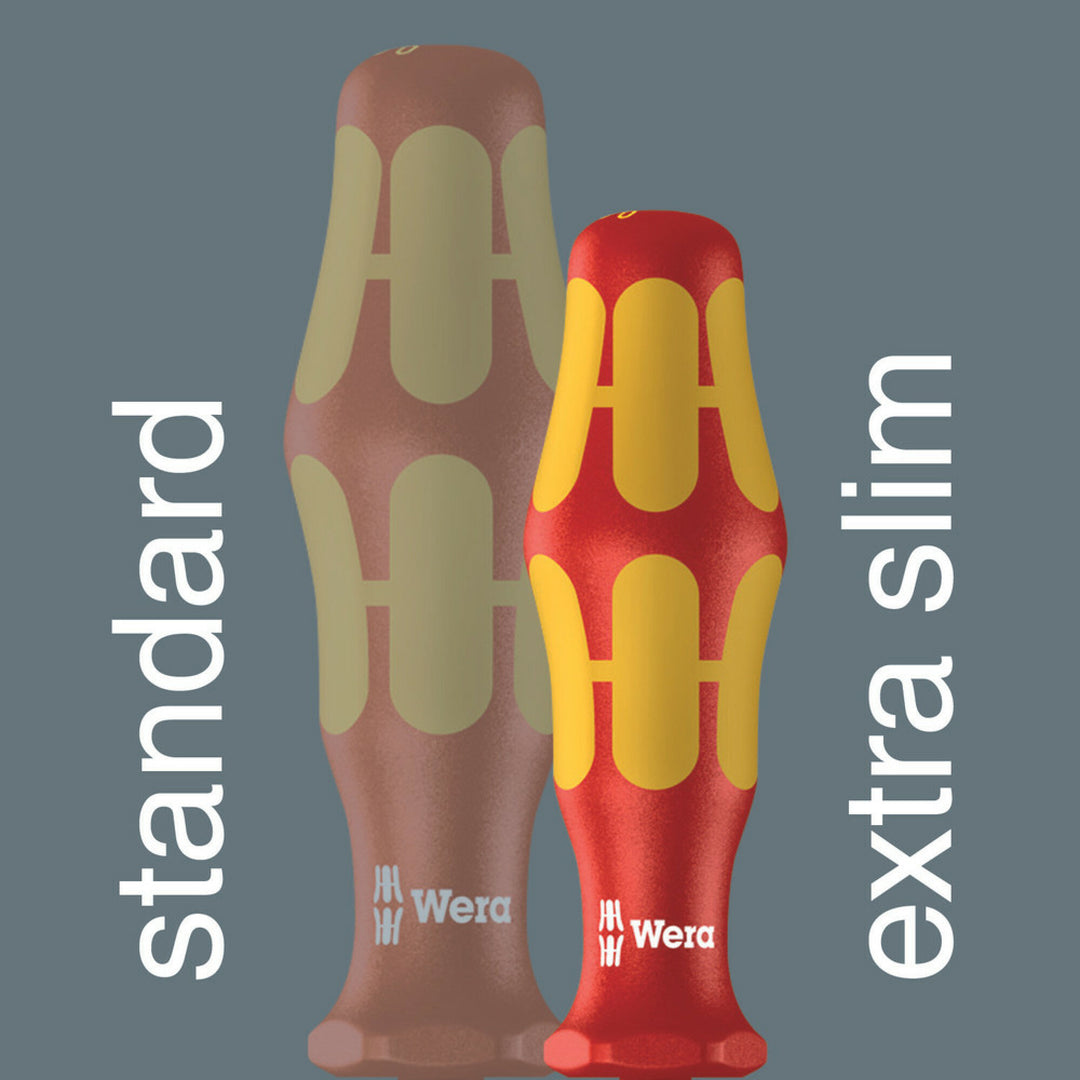 Wera 160 iSS/7 Screwdriver set Kraftform Plus Series 100. With reduced blade diameters and smaller handle diameters, 7 pieces