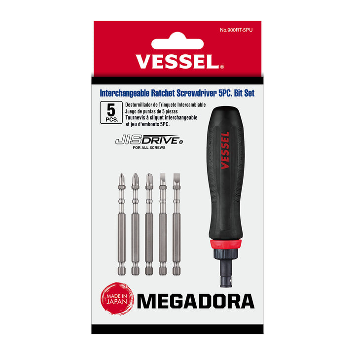 Vessel Tools 900RT5PU MEGADORA Interchangeable Ratchet Screwdriver, 5 Pc.