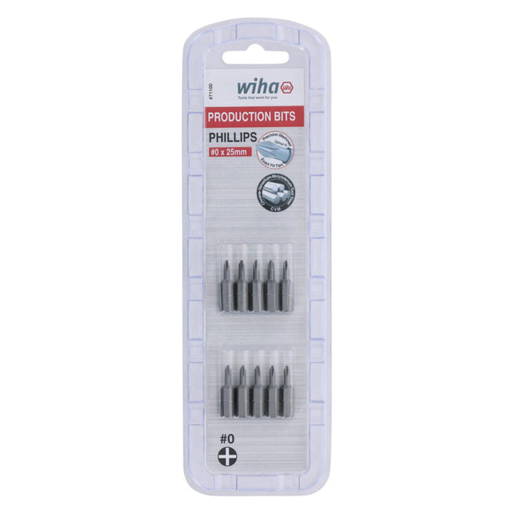 Wiha Tools 71100 #0 x 25mm Phillips Insert Bit, 10 Pack