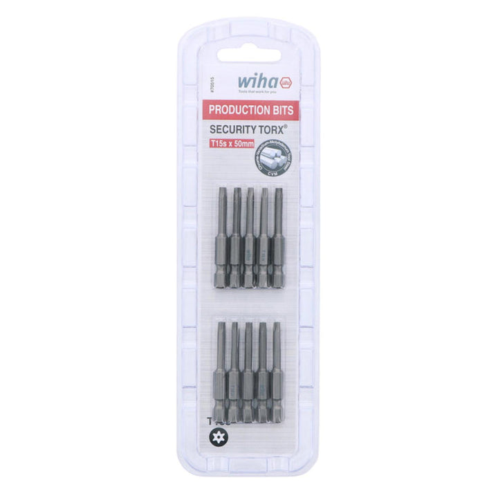 Wiha Tools 70515 T15s x 50mm Security TORX® Power Bit, 10 Pack