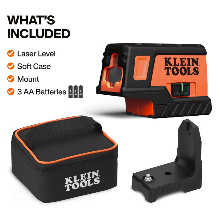 Klein Tools 93MCLPG Compact Green Cross-Line Laser Level with Plumb Spot