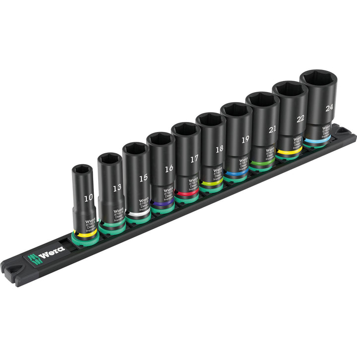 Wera 9660 Magnetic Rail B Impaktor Deep 1 Socket Set, 3/8" Drive, 10 Pc.