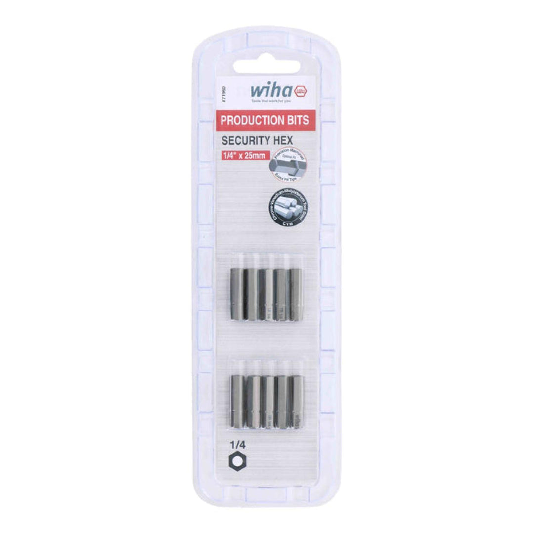 Wiha Tools 71960 Security Hex Insert Bit, 1/4" x 25 mm, 10 Pk.