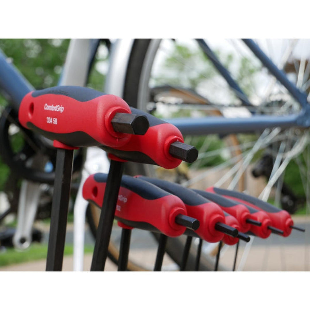 Wiha Tools 33489 Soft Grip Dual Drive Ball End Hex Metric Black Finish T-Handle Drivers, 8 Pc. Set in Metal Stand