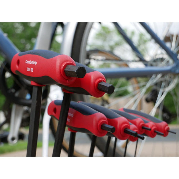 Wiha Tools 33489 Soft Grip Dual Drive Ball End Hex Metric Black Finish T-Handle Drivers, 8 Pc. Set in Metal Stand