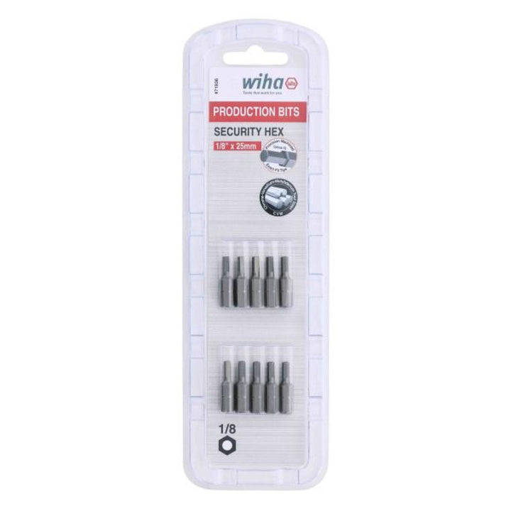 Wiha Tools 71936 Security Hex Insert Bit, 1/8" x 25 mm, 10 Pk.
