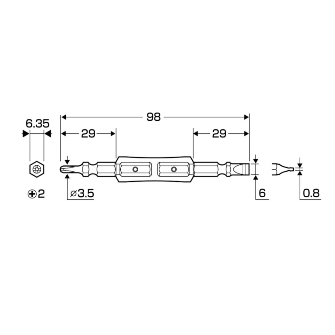 ANEX AZM-2698 Insulated Driver Bit, PH2 x SL6 x 98 mm