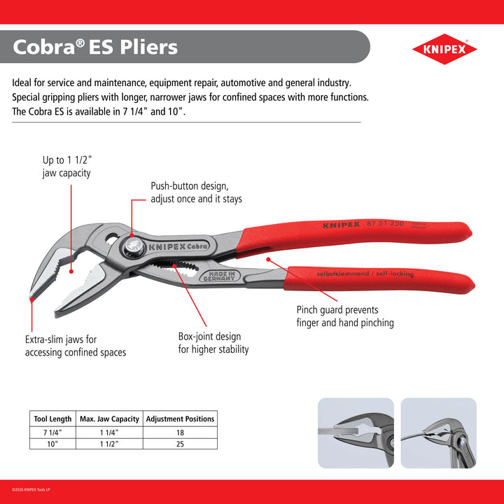 Knipex 9K 00 80 189 US 2 Pc Cobra ES (Extra-Slim) Pliers Set (7 1/4", 10")
