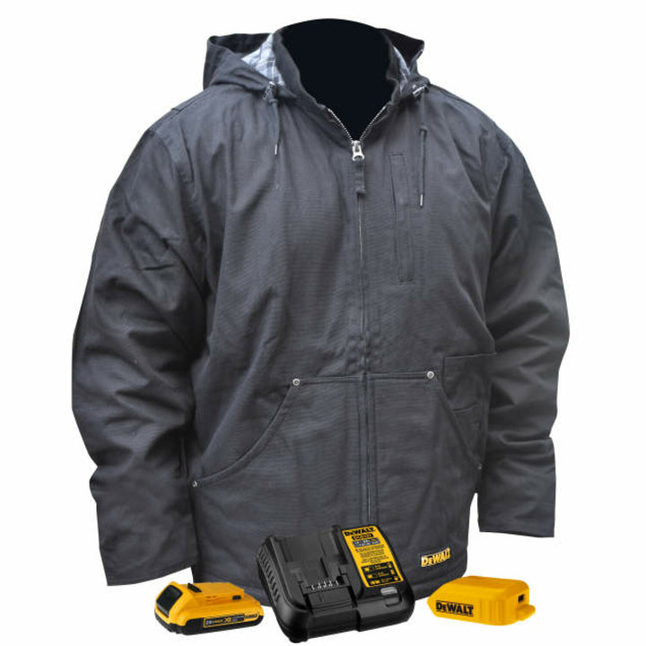 DEWALT DCHJ076AB Men's Heated Heavy Duty Work Coat Kit - Black