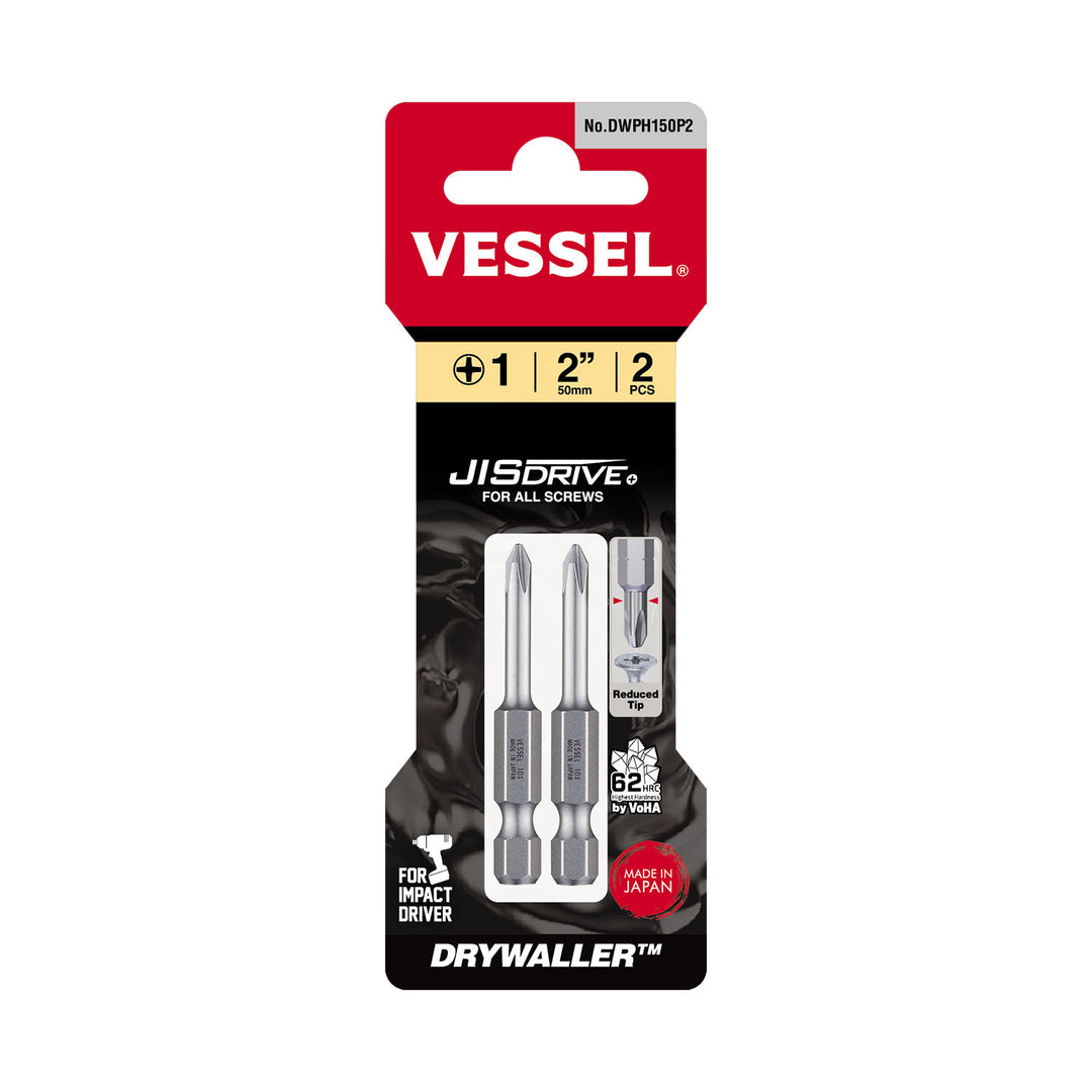 Vessel Tools DWPH150P2 DRYWALLER Power Bit (PH1 x 50 mm, 2 pcs.)