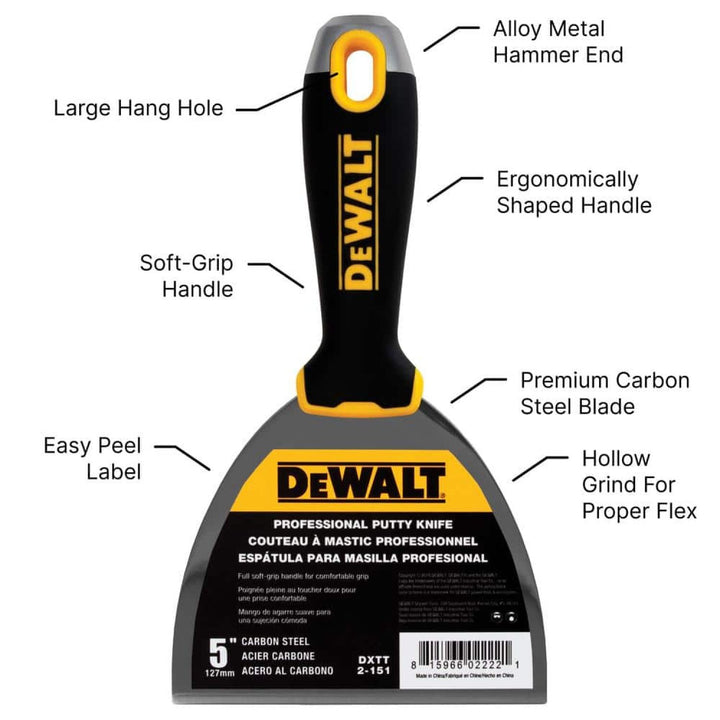Dewalt DXTT-2-151 5 in. Carbon Steel Joint Knife with Soft Grip Handle