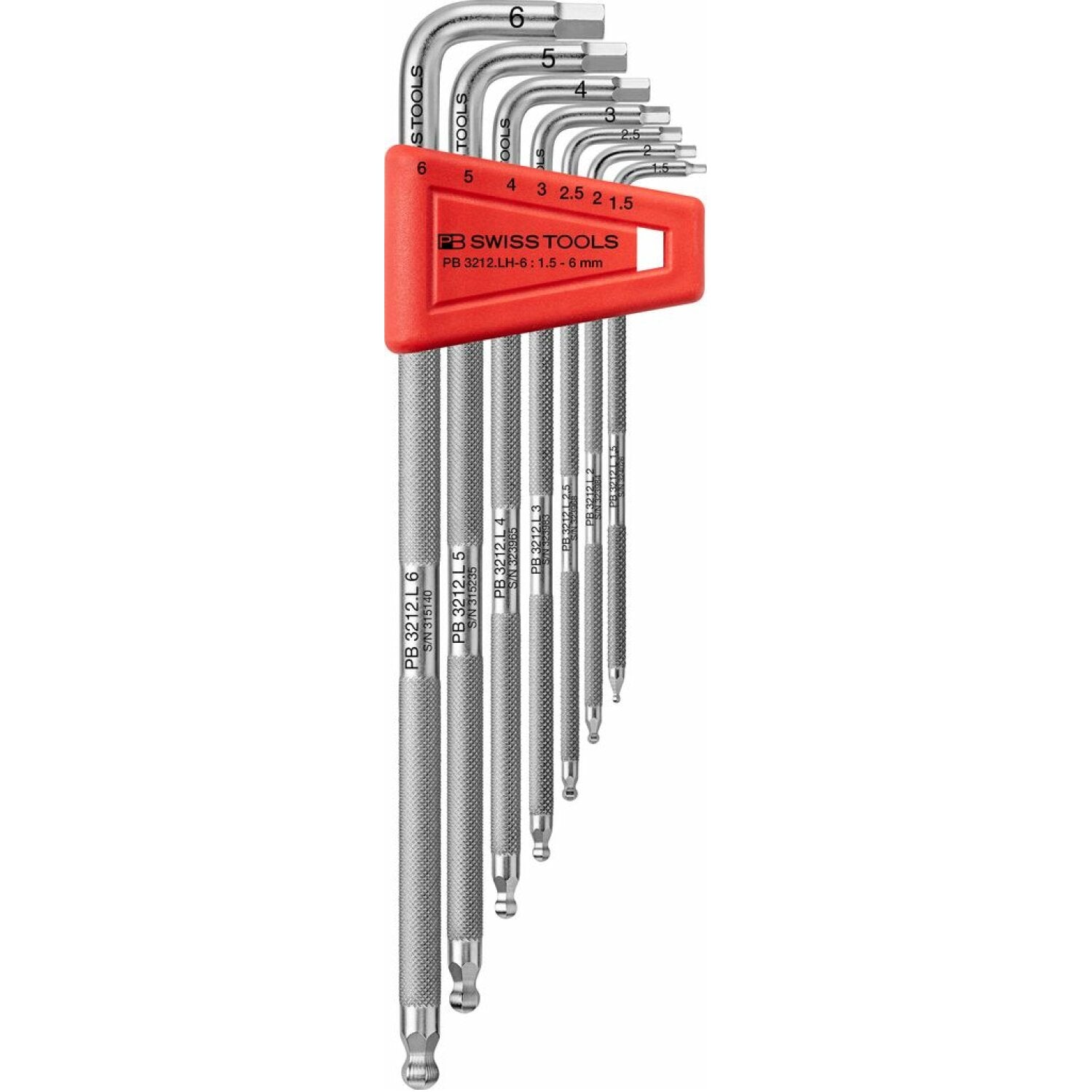 PB Swiss Tools PB 3212.LH-6 Ball Point Hex Key Set, Knurled, L