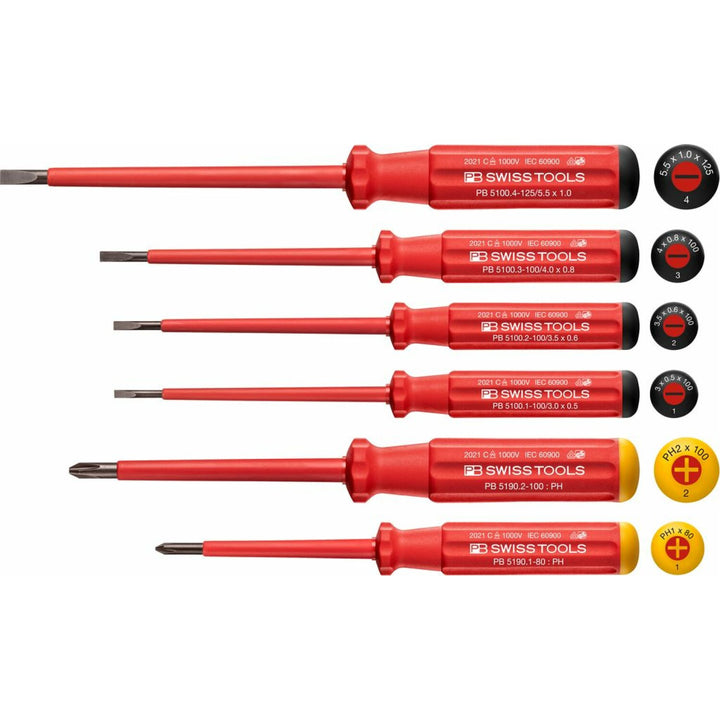 PB Swiss Tools PB 5542 Classic VDE Insulated Screwdriver Set, Slim, 6pcs