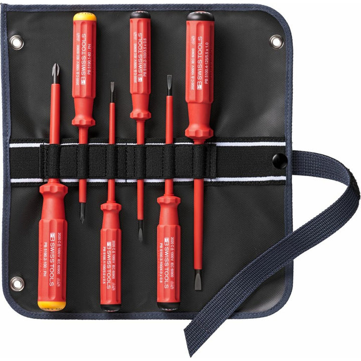 PB Swiss PB 5542.SU GY Screwdriver Set Slotted/Phillips in Roll-Up Case with Classic VDE Handle, 6 Pcs