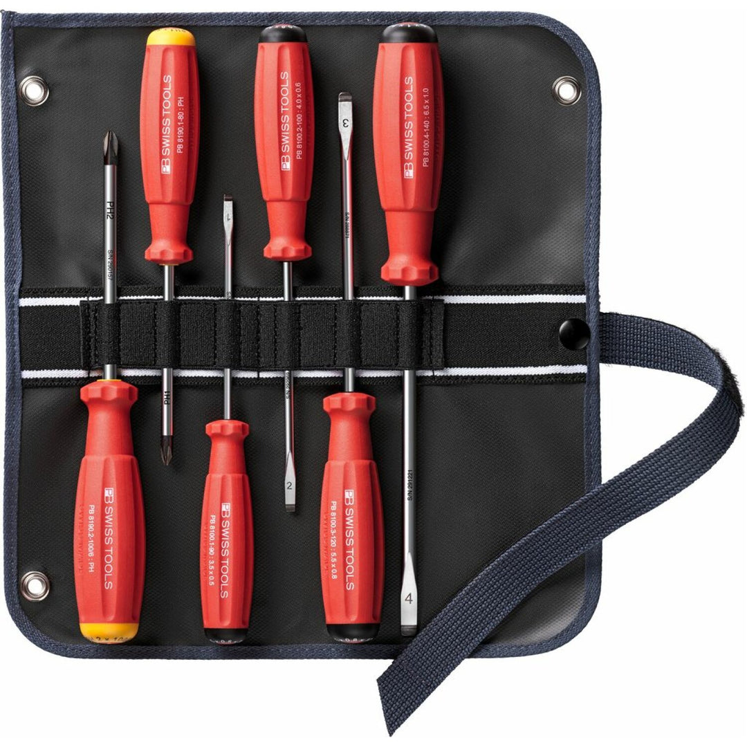 PB Swiss PB 8560.SU GY Screwdriver Set Slotted/Phillips in Roll-Up Case SwissGrip 6-Piece