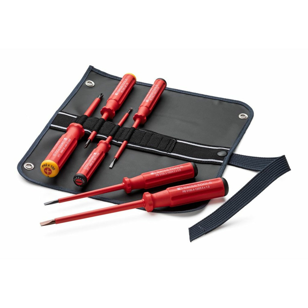 PB Swiss PB 5542.SU GY Screwdriver Set Slotted/Phillips in Roll-Up Case with Classic VDE Handle, 6 Pcs