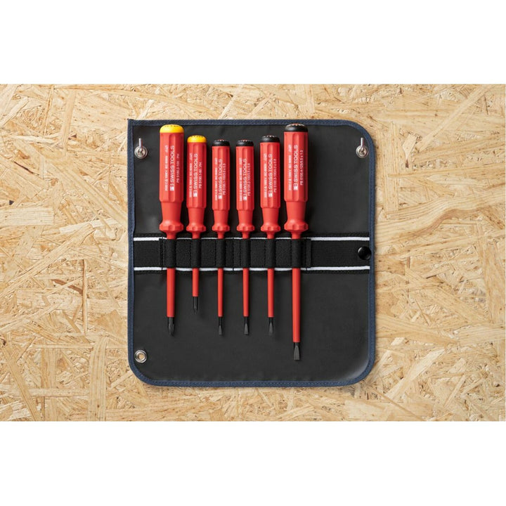 PB Swiss PB 5542.SU GY Screwdriver Set Slotted/Phillips in Roll-Up Case with Classic VDE Handle, 6 Pcs