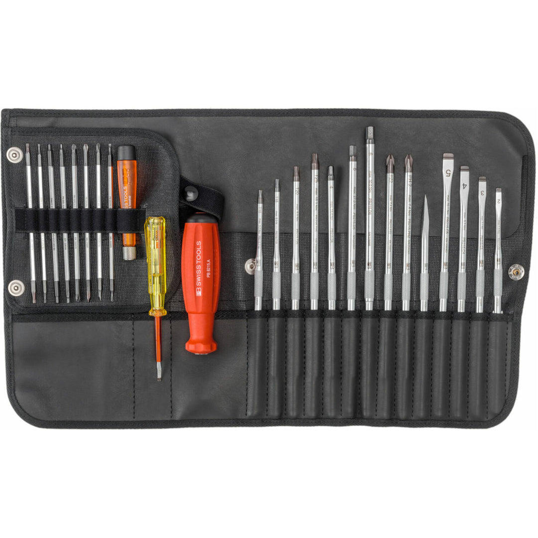 PB Swiss Tools PB 8515 SwissGrip Interchangeable Blade Screwdriver Set, w/ Roll-Up Case - 31 tools in 1
