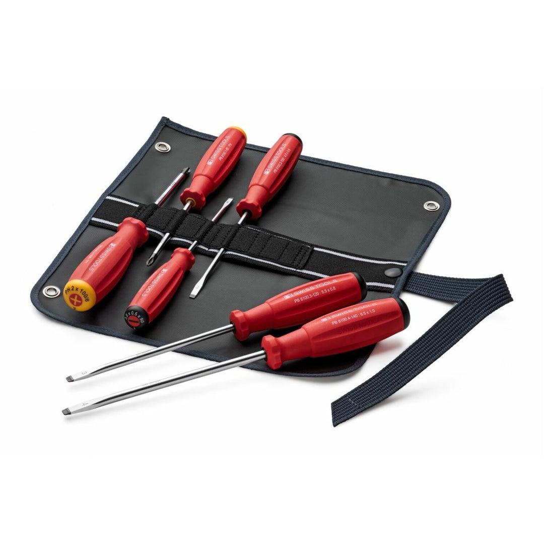 PB Swiss PB 8560.SU GY Screwdriver Set Slotted/Phillips in Roll-Up Case SwissGrip 6-Piece