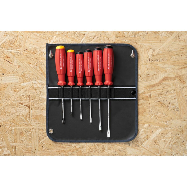 PB Swiss PB 8560.SU GY Screwdriver Set Slotted/Phillips in Roll-Up Case SwissGrip 6-Piece