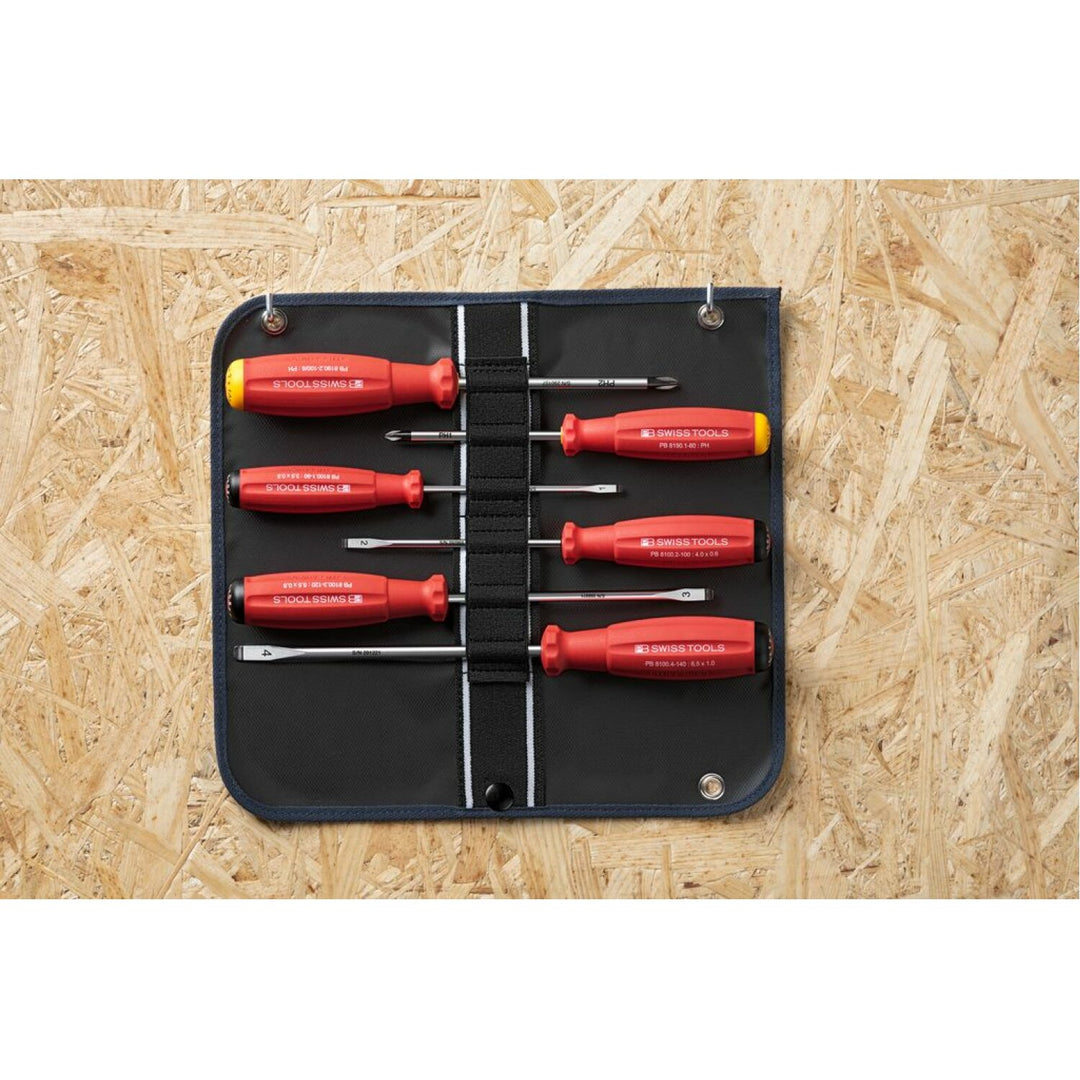 PB Swiss PB 8560.SU GY Screwdriver Set Slotted/Phillips in Roll-Up Case SwissGrip 6-Piece