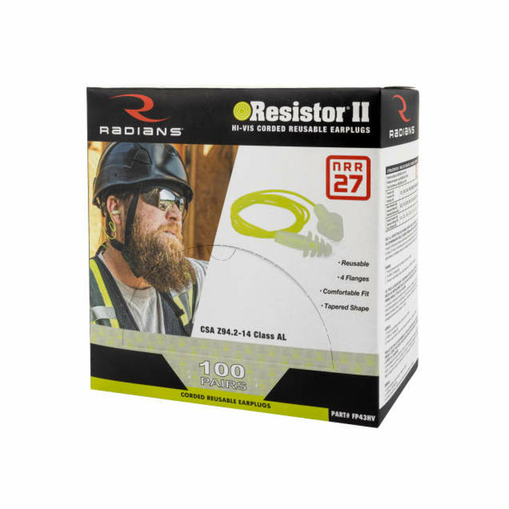 Radians FP43HV Resistor NRR 27 Hi-Vis Corded Reusable Earplugs