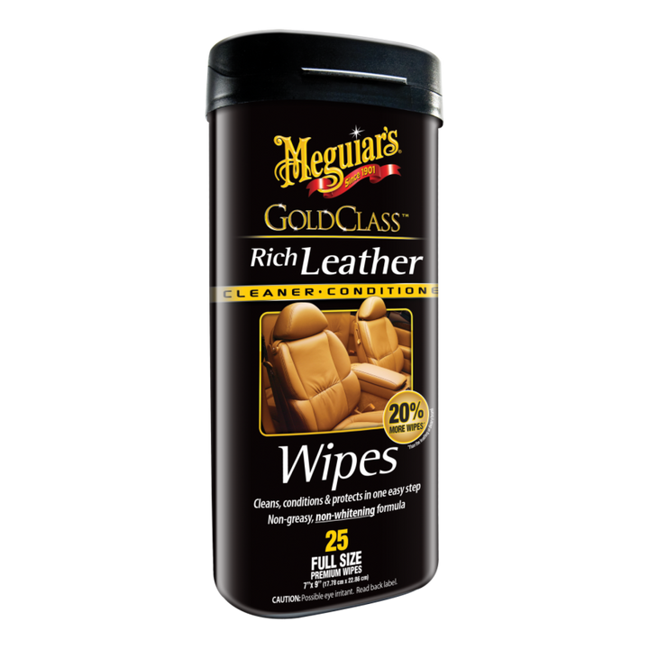 Meguiar's G10900 Gold Class Rich Leather Wipes, 25 Count