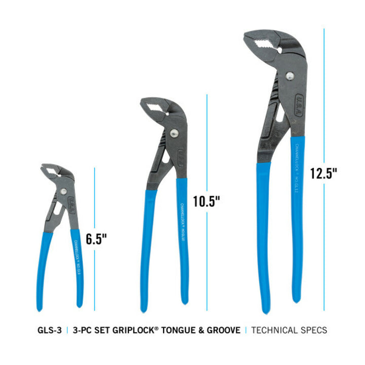 Channellock GLS-3 3Pc GRIPLOCK Tongue & Groove Pliers Set