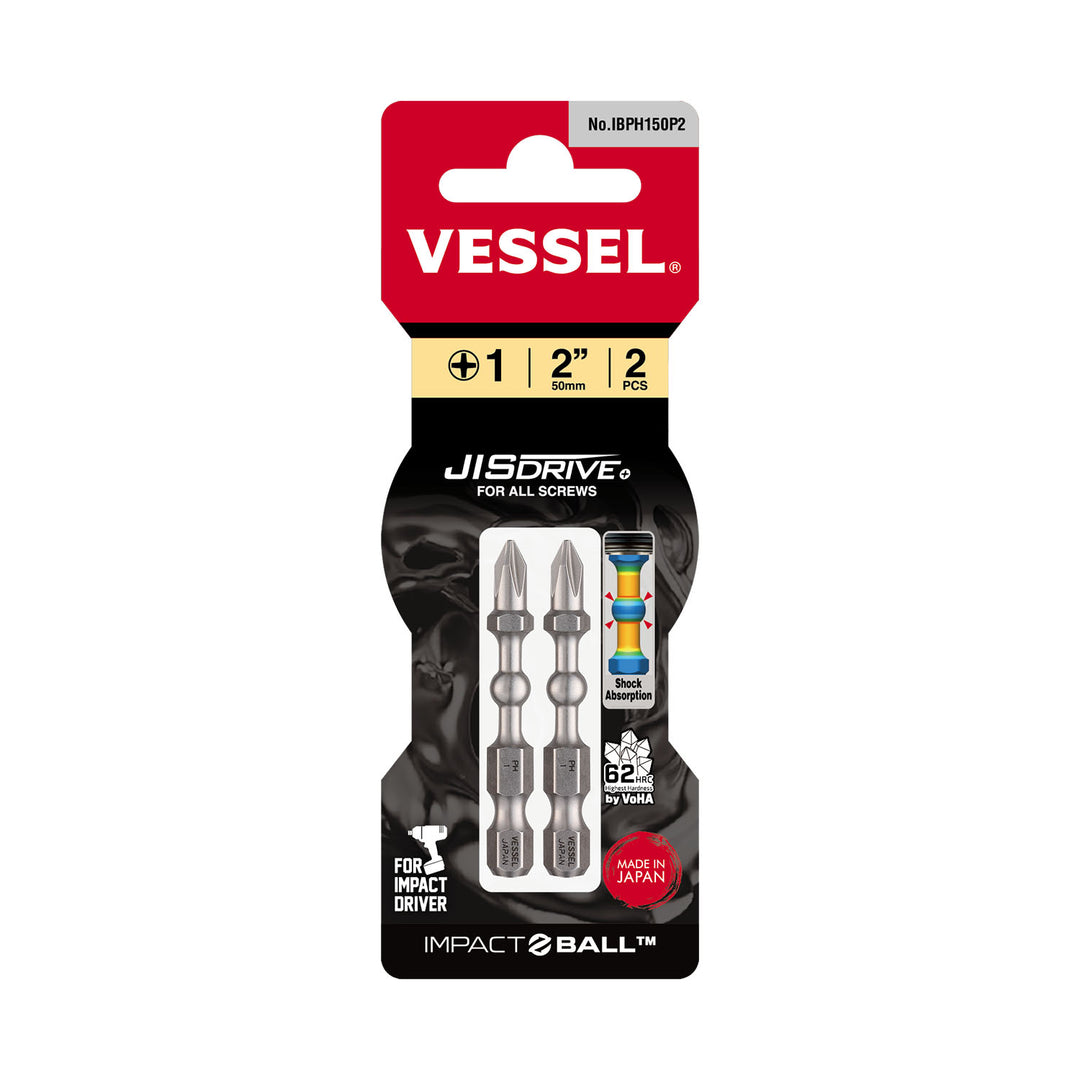 Vessel Tools IBPH150P2 IMPACT BALL Torsion Bit (PH1 x 50 mm, 2 pcs.)