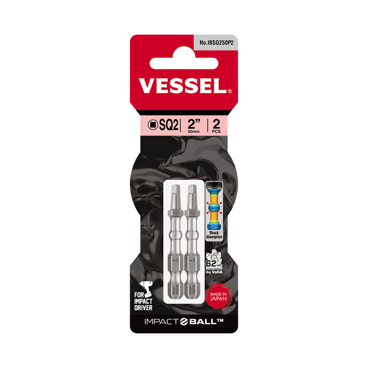 Vessel Tools IBSQ250P2 IMPACT BALL Torsion Bit (SQ2 x 50 mm, 2 pcs.)