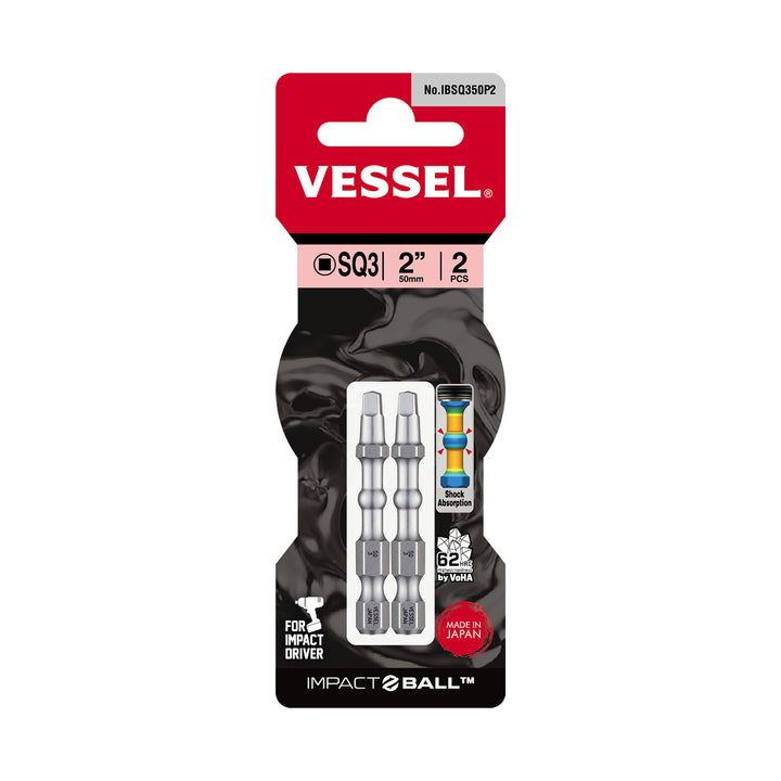Vessel Tools IBSQ350P2 IMPACT BALL Torsion Bit (SQ3 x 50 mm, 2 pcs.)