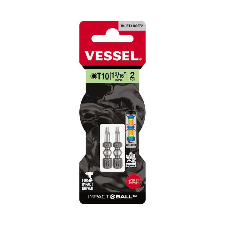 Vessel Tools IBTX1030P2 IMPACT BALL Torsion Bit (T10 x 30 mm, 2 pcs.)
