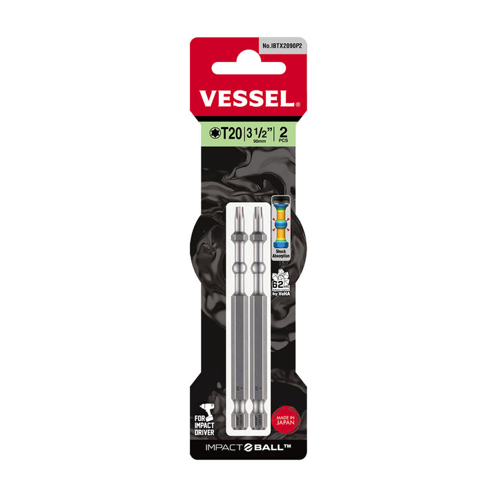 Vessel Tools IBTX2090P2 IMPACT BALL Torsion Bit (T20 x 90 mm, 2 pcs.)